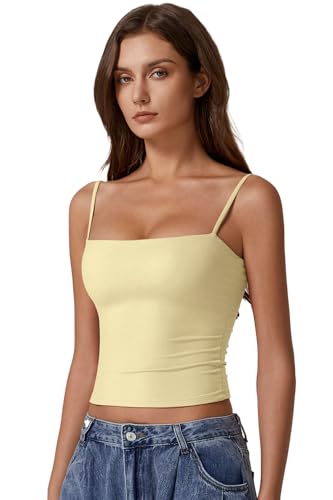 Image of QINSEN Women's Double Lined Basic Tank Top Adjustable Spaghetti Straps Sleeveless Camisole Shirts