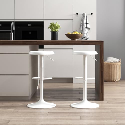 Image of Brage Living Adjustable Bar Stools Set of 2, Swivel Round Metal Airlift Barstools, Backless Counter Height Bar Chairs for Kitchen Dining Room Pub Cafe (White)