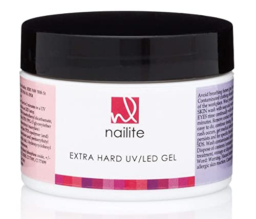 Nailite Extra Hard UV LED - Builder Gel for Nails Extension, Self-Leveling Gel and Medium Viscosity - Strengthener (Pink 1.3 Oz.)