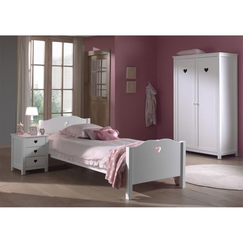 Paris Prix Pack - Lit Enfant, Chevet & Armoire 2 Portes Amori Blanc