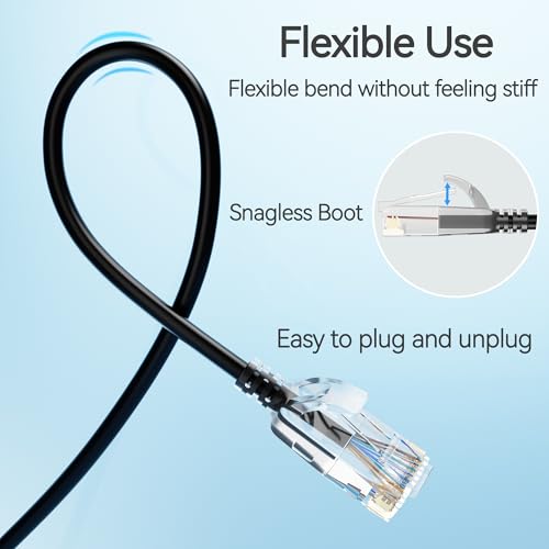 Image of Cat6 Slim Patch Cables 1 Feet 10-Pack Black, Cat6a Patch Cables 10Gbps 550MHz High-Speed, Cat 6 Ethernet Cable Pure Copper UTP, Flexible & Thin Patch Cable Cat 6 for Network Cabling
