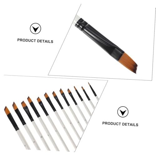 Luxshiny Set de 12 Pinceles para Acuarela con Mango de Madera Blanca, Cerdas de Nylon en Ángulo para Pintura con Gouache y Acrílico, Pinceles Profesionales para Artistas y Estudiantes miniatura 3