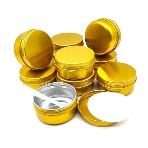 Wopanxye 10 sztuk aluminiowej puszki 50 ml, 50 g, złoty pojemnik, szczelne słoiki kosmetyczne, 50 g, małe pojemniki do makijażu, okrągłe zakrętki do kosmetyków, maści, balsamów do ust, tonerów,