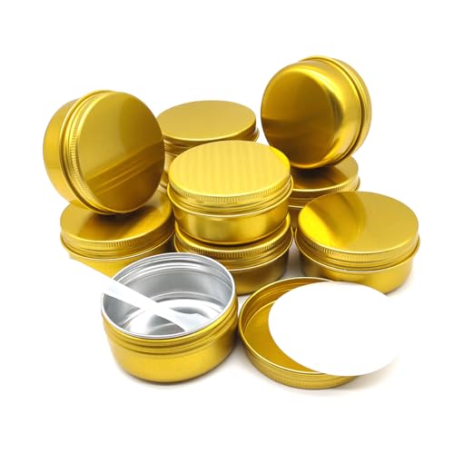 Wopanxye 10 sztuk aluminiowej puszki 50 ml, 50 g, złoty pojemnik, szczelne słoiki kosmetyczne, 50 g, małe pojemniki do makijażu, okrągłe zakrętki do kosmetyków, maści, balsamów do ust, tonerów,