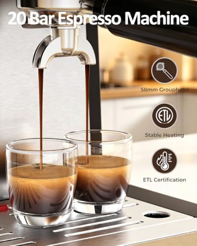 Espresso Machine with Grinder, Professional Expresso Coffee Machines,Coffee Maker with Tamping Tools and Steam Wand, 30 Grind Settings, Removable Water Tank for Cappuccino/Latte-Stainless steel&Black - 4