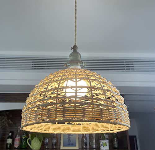 Riseon Rattan Lamp Shade, Woven Hanging Pendant Lampshade, Country Cottage Wicker Basket Chandelier Lamp Cover Rustic Ceiling Light Fixture Table Lamp Floor Lamp Light For Bedroom Living Room Hallway #TOP2