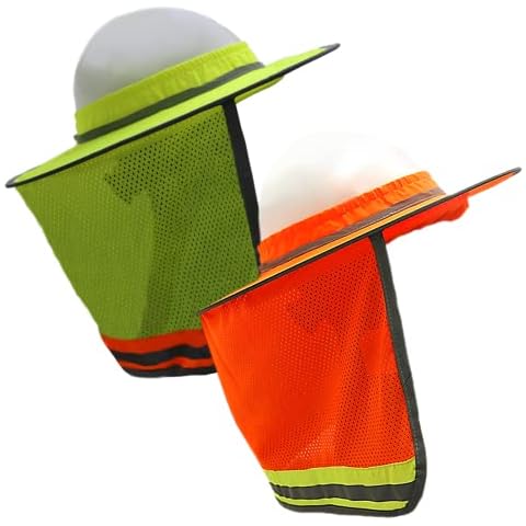 Wolf High-Visibility Orange Reflective Full-Brim Hard Hat Mesh Sun Visor Neck Shade (Hi-Viz Lime & Orange, 2) Cover