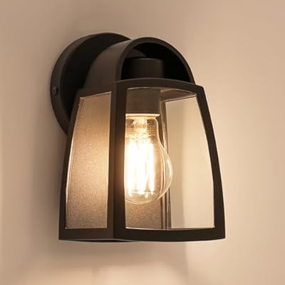 LUTEC Outdoor Wall Light Fixtures, Exterior Waterproof Wall Lantern with Clear Glass Shade, Aluminum Modern Matte Black Porch Sconce Outdoor Lighting for Garage Entryway Yard