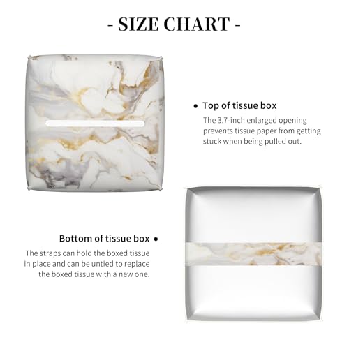 White Gold Marble Tissue Box Cover Square, Modern Abstract Marble Texture Tissue Box Holder Waterproof Leather Facial Paper Organizer Dispenser for Bathroom Home Car Nightstand Vanity Desk by sndheke - Image 5