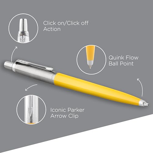 Image of Parker Jotter Standard Chrome Trim Ball Pen and Notebook, Yellow Body, Blue Ink, Fine Point - Ideal Gift Set for Professionals and Students