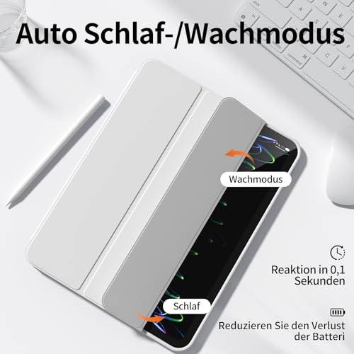 GKABXY Etui na iPad (A16) 11. generacji 11 cali 2025, iPad 10. generacji 10,9" 2022 z uchwytem na długopis, funkcja Auto Wake/Sleep, obsługuje Touch ID, Slim Trifold Stand Protective Cover (szare)