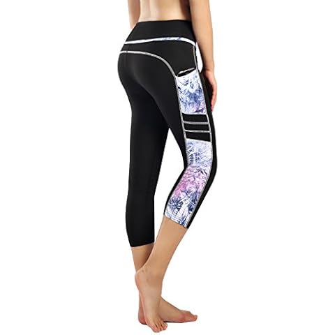 Neonysweets Women's Capri Workout Leggings with Pocket Running Yoga Pants Black/Printed M Cover