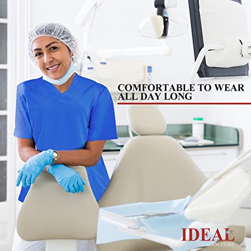 Ideal V-Neck Scrub Top For Men & Women- Unisex Workwear Medical Scrub With 2 Side Pockets, Royal Blue, Large, 2 Pack #TOP3