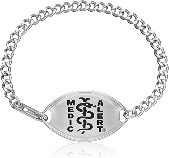 MEDICALERT Foundation Classic Large Medical ID Bracelet for Men and Women with Free Custom Engraving- Classic Large Black - 5.5 Inches