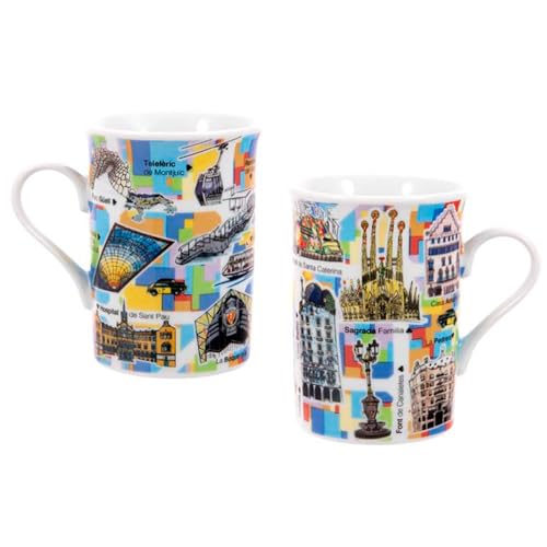 Set 2 Tazas Mugs Ciudad de Barcelona de 10 cm. Sagrada Familia hospital de Sant Pau