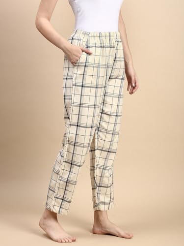 Image of KRYPTIC Women's 100% Pure Cotton Woven Pyjama | Mid Rise Relaxed Fit Full Length Nightwear Pant with Elasticated Drawstring Waistband & Side Pocket | Comfortable Lounge, Sleepwear & Casual Bottom Wear