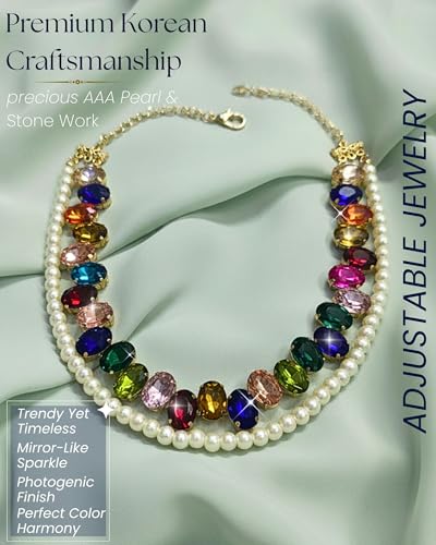 Image of Mansiyaorange Statement AD CZ American Diamond Cubic Zerconia Pearl Necklace Set | Gold Plated Chunky Fashion Jewelry for Women & Girls