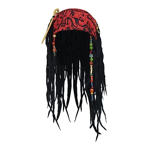 Pirate Dreadlock Wig Jack Sparrow Costume Props Bandana Accessories Men Women Hair Braid Beads Halloween Cosplay Black