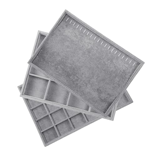 Stratalife Set of 3 Stackable Jewelry Organizer Tray Earring Display Trays Drawer Organizer Inserts Accessory Storage Grey
