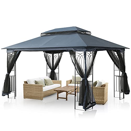 ELYFLAIR® Gartenpavillon 4 x 3 mm wasserdicht, Wetterfestes Metall und zu 100 % wasserabweisender Stoff, Doppeldach für eine bessere Luftzufuhr, mit Insektennetz, mit Ringen für Pflanzen, Gartenzelt Cover