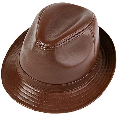 JNKET Autumn Winter Men Sheepskin Jazz Hat Fedoras Hat Gangster Cap Retro Panama Hat Outdoor Sports Top Hats (2XL, Brown)