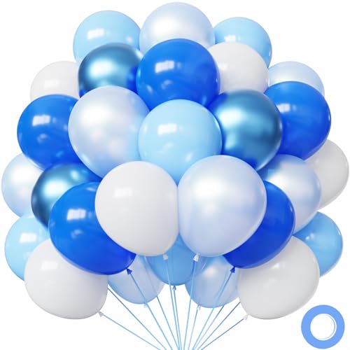 Hiquaty Blue and White Balloons 50pcs Light Blue Balloons 12 Inch Dark Blue Balloons Metallic Blue Balloons for Birthday Wedding Baby Shower Party Decoration
