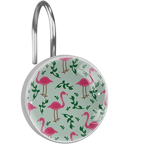 Crochets pour rideau de douche en acier inoxydable avec motif feuilles vertes