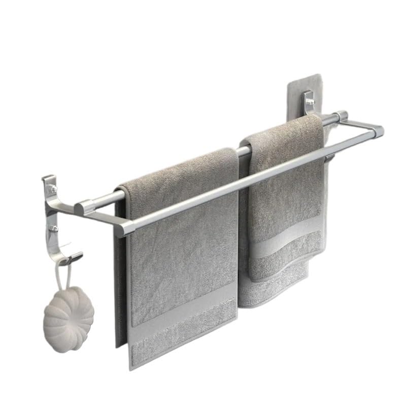 Porte-serviette double tige 40cm en aluminium suspendu argenté pour un séchage rapide