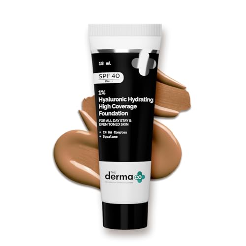 The Derma Co . 1% Hyaluronic Hydrating High Coverage Luminous Foundation Cream With Spf 40 Pa+++ For 12 Hour Long Stay 12 Hour Oil Control For All Skin Types & Even Skin 18Ml(01 Ivory, 18Ml), 1 Count