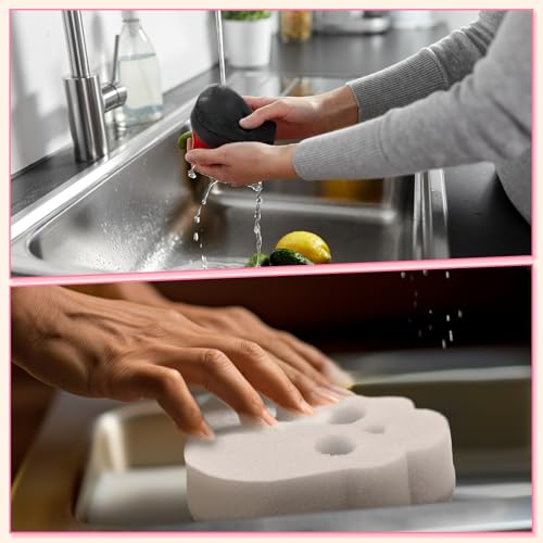Image of Tioncy 12 Pack Skull Kitchen Sponges Bulk Dual Sided Scrubber Pink Sponges Dishwashing Skull Kitchen Accessories Dish Scouring Black, White