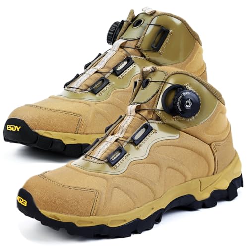 安全靴 ハイカット 登山靴 ダイヤル式 メンズ アウトドア ダイヤル式 作業靴 メンズ あんせん靴 安全靴 スリッポン 先芯入り ワークブーツ 防滑 防寒 快適 簡単脱着 (カーキ, 大人, 28.5 cm, 数値, 日本の靴のサイズ寸法)