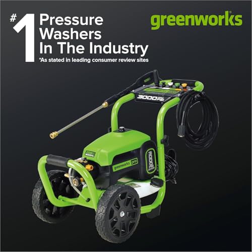 Image of Greenworks Pro Brushless 3000 PSI (CSA Certified) 2.0 GPM Max / 1.1 GPM Electric Pressure Washer (Foldable Handles, Rugged Steel Frame, 25 FT Hose, 35 FT GFCI Power Cord) + Car Wash Pods (12 Count)