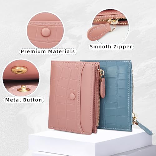Small Wallets Woman, Faux Leather Womens Wallet with 5 Card Slots and Zipper Coin Pocket, Bifold Wallets with Photo Compartment (Pink)3