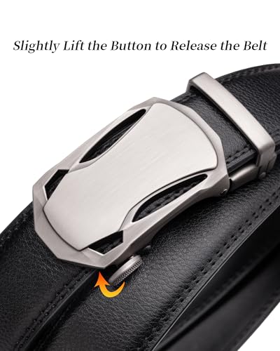 Ratchet Belt for Men Black Leather Belts for Jeans Pants Adjustable 1.38" Wide2