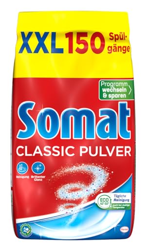 Somat Classic Pulver, Spülmaschinenreiniger für die tägliche Reinigung, entfernt hartnäckigste Flecken bei jeden Spülgang, schonend für die Umwelt, 4x 2,4 kg