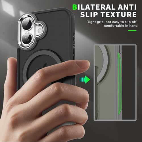 Image of DIZORO Compatible with iPhone 16 Case with Magsafe, Included Kick Stand, Non Yellow Military-Grade Drop Protection & Hard PC Back Cover Slim Matte Feel Anti-Scratch Shockproof Phone Case - Black