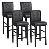 FORCHEER Black Bar Stool Chair Cover with Backs Set of 4 Leather Looking Barstool Slipcover for Short Back Counter Chairs Removable Washable (4PC,Black)