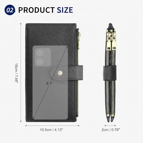 Credit Card Slim Wallet for Women and Men, PU Leather Minimalist Card Holder - 16 Slots & 2 ID Window & 2 Zipper Pocket, Black3