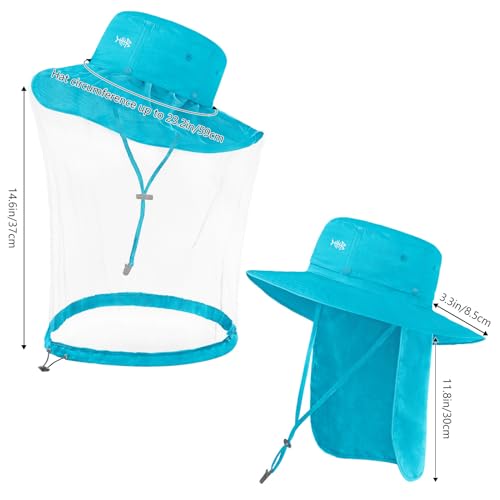 Image of BASSDASH UPF 50+ Mosquito Sun Hat with Hidden Head Net and Neck Flap for Men Women Outdoor Fishing Hiking Camping