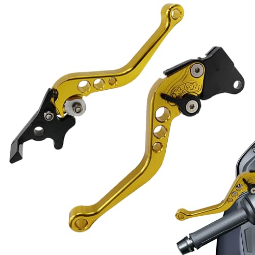 Lainiaoly Leva Frizione e Freno Moto CNC in Alluminio Regolabile - Parti Bici Cross, Leva Corta per Cambio Chiaro, Oro (2 Pezzi)