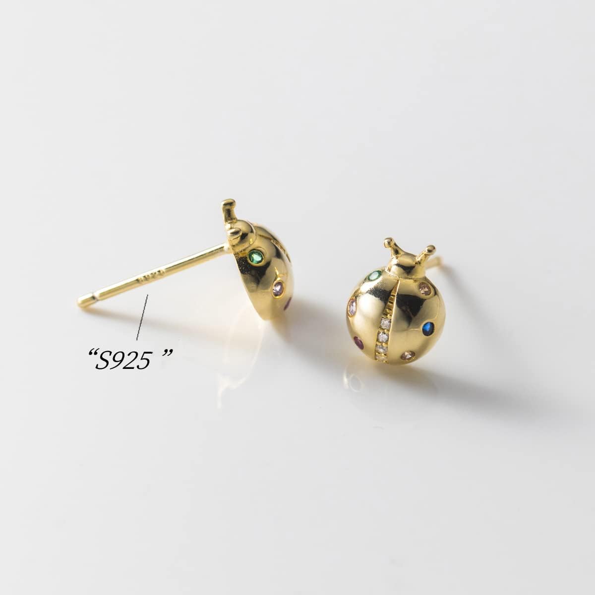 Golden Plated Ladybug Cartilage Tiny Stud Earrings 925 Sterling Silver Cubic Zirconia Crystal Tragus Sleeper Small Studs Earring Cute Jewelry Gifts for Women Hypoallergenic - Image 7