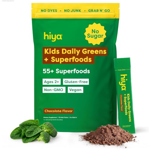 HIYA Kids Greens Powder Sticks Greens Superfood Powder for Kids Chocolate