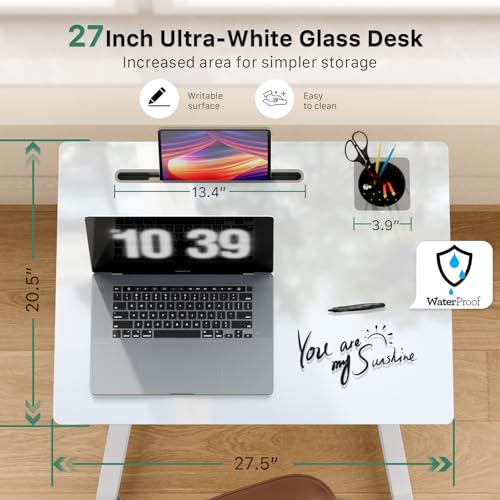 Image of Gibbon Mounts Glass Mobile Rolling Standing Desk on Lockable Wheels, White