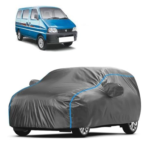 Image of Kerwa Car Body Cover Waterproof with Maruti Suzuki Eeco, Dust & UV Resistant All-Weather Proof Full Body Cover, Grey with Blue Lining, Triple Stitched Elastic Bottom with Mirror Pocket