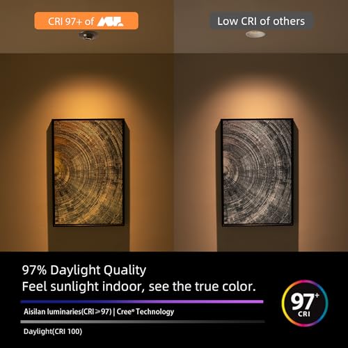 Image of Aisilan 4 Pack 3 Inch LED Recessed Lighting 7W Gimbal Black Eyeball Can Lights with Junction Box 20-60 Zoomable Down Light OB CRI 97, for Living Room Corridor