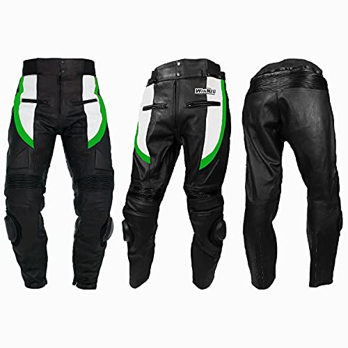 WinNet Pantaloni in Pelle da Moto da Agganciare alla Zip della Giacca di Tuta