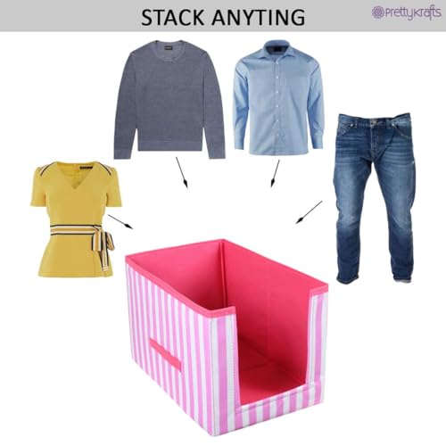 Image of PrettyKrafts 4 Pcs Non Woven Shirt Stacker /Cloth Organizer for Storage /Closet & Wardrobe Organizer for Storage /Foldable Shirt Organizer Cloth Storage Box Pink, 25x38x25 cm