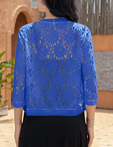 Image of FindThy Women's Floral Lace Shrug Cardigan 3 /4 Sleeve Crochet Bolero Jacket