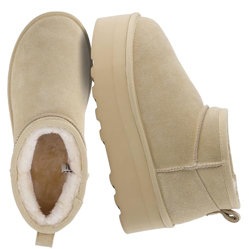 Discover Best Boots Like Uggs but Cuter 13 CUSHIONAIRE Hippy Women’s Platform Ankle Boots – Genuine Suede, Faux Fur Lining, Cozy Winter Slip-On Design boots for women, SAND 6