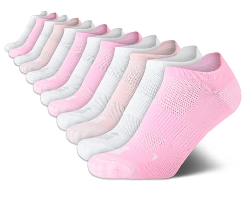 Avia Women No-Show Running Low Cut Socks (12 Pack) Size 4-9 Pink/White